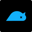 A cartoon blue bird on a dark background with its eyes x'd out